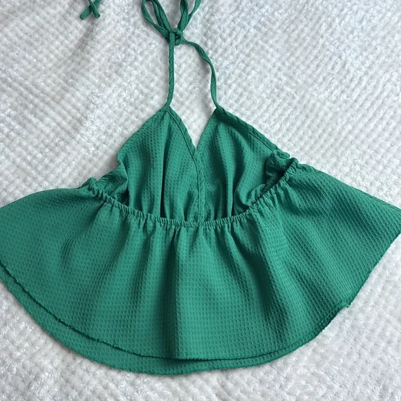 Green Halter Ruffle Hem Tank Top Size L - Picture 5 of 6